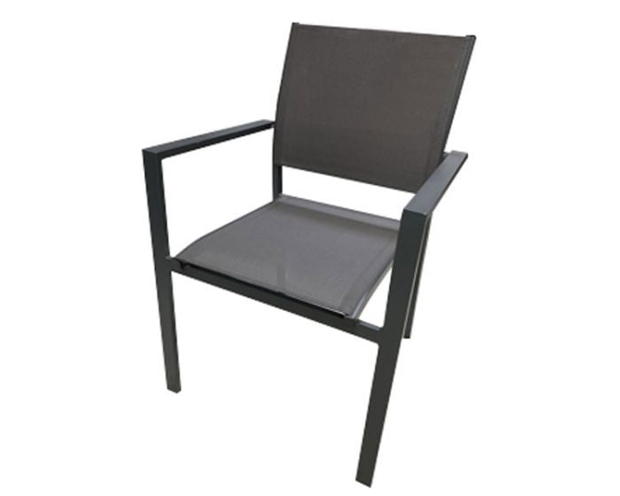KOVINSKI STOL MQ BARLETTA 2 Z ROKONASLONI Barletta stol z rokonasloni. Aluminijsto ogrodje v temno sivi barvi. Material sedala in hrbtišča 30% poliester