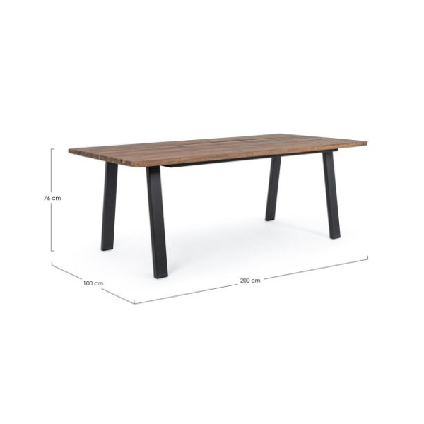 lesena-miza-bizzotto-oslo-charc-nat-table-200x100-cm-3363298-1 100% certificiran oljna obdelava. Pocinkane jeklene noge prašno lakirane (poliester). Zunanje letve iz originalnega rezanja hlodov. Oblike in