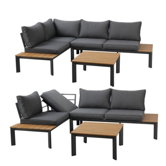 Kotna vrtna garnitura Aversa mere (D xG x V) 229 x 159 x 65 cm. Sestavljena je iz klopi za 2 osebi