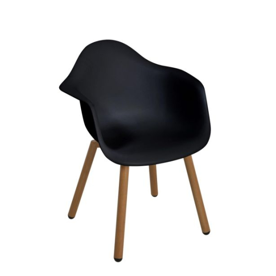 Stol s plastičnim sedežom in naslonjalom v črni barvi