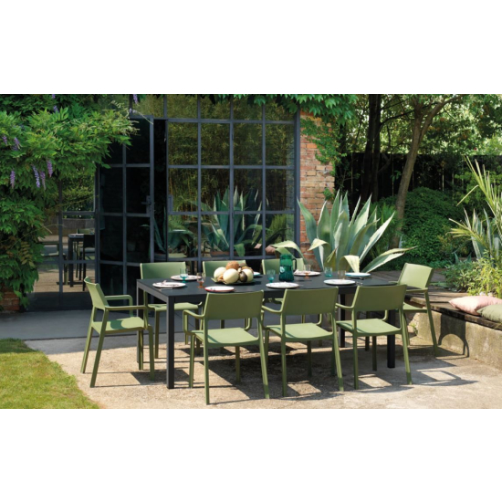 Vrtne garniture - raztegljiva miza RIO 210 (280) + 8x TRILL agave (olivno zelena)