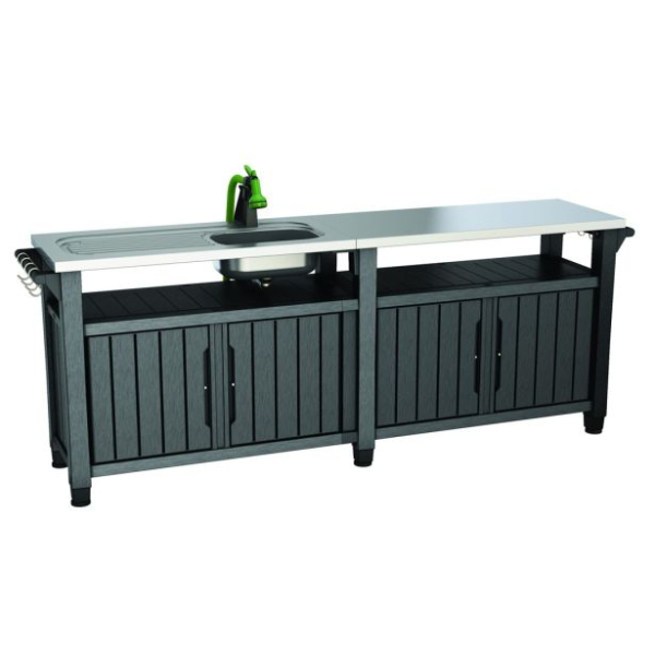 Zunanji kuhinjski otok in umivalnik za kakršnokoli zabavno okolje ali opremo za peko na žaru. 