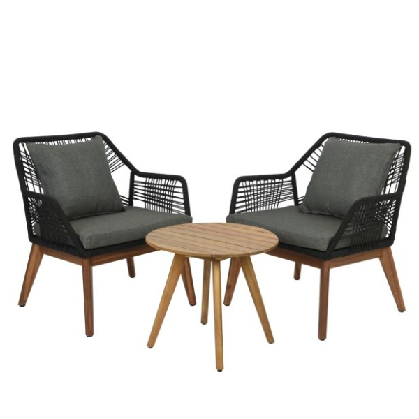 LESENA VRTNA GARNITURA DECORIS SEVILLE 3 DELNA Vrtna garnitura Seville vključuje mizo in 2 stola iz lesa akacij. Miza mere (š/v): 55/47 cm. Stol mere (d/š/v): 72x74x80 cm.