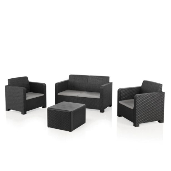 Sedežno garnituro sestavljajo 1 sedežna garnitura z 2 blazinama za 2 osebi 132 x 66 x 79 cm