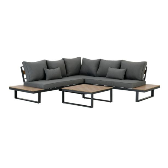 KOTNA VRTNA GARNITURA CLARAMere leva sofa: 83/166/85cmMere desna sofa: 83/166/85cmMere kotni del: 83/83/85cmMere mize: 80/80/34cm