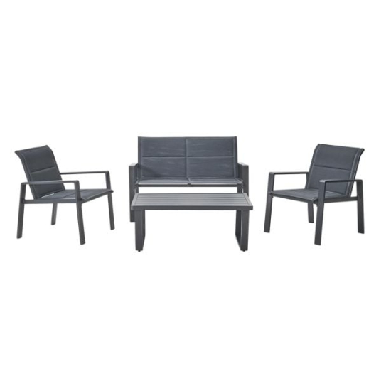 PROMO KAVČNA GARNITURA ARAMIS 4P ALUMINIJ PODLOŽEN TEKSTILEN 2X2 TEMNO SIVA